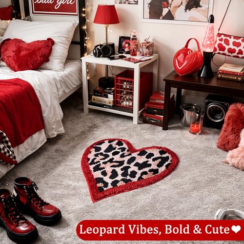 Tapete decorativo de peluche rojo estampado leopardo en forma de corazón miniatura 2