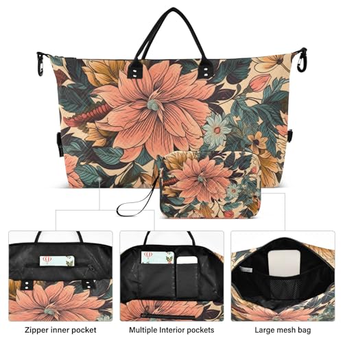 Large Travel Duffel Bag, Beautiful Flower Sports Tote Gym Bag, Shoulder Weekender Overnight Bag for Women Men, Carry On Luggage with Toiletry Bags2