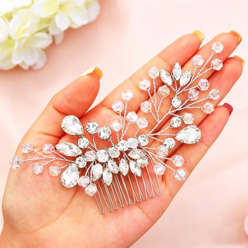 Peine de boda con pedrería plateado para mujer miniatura 4