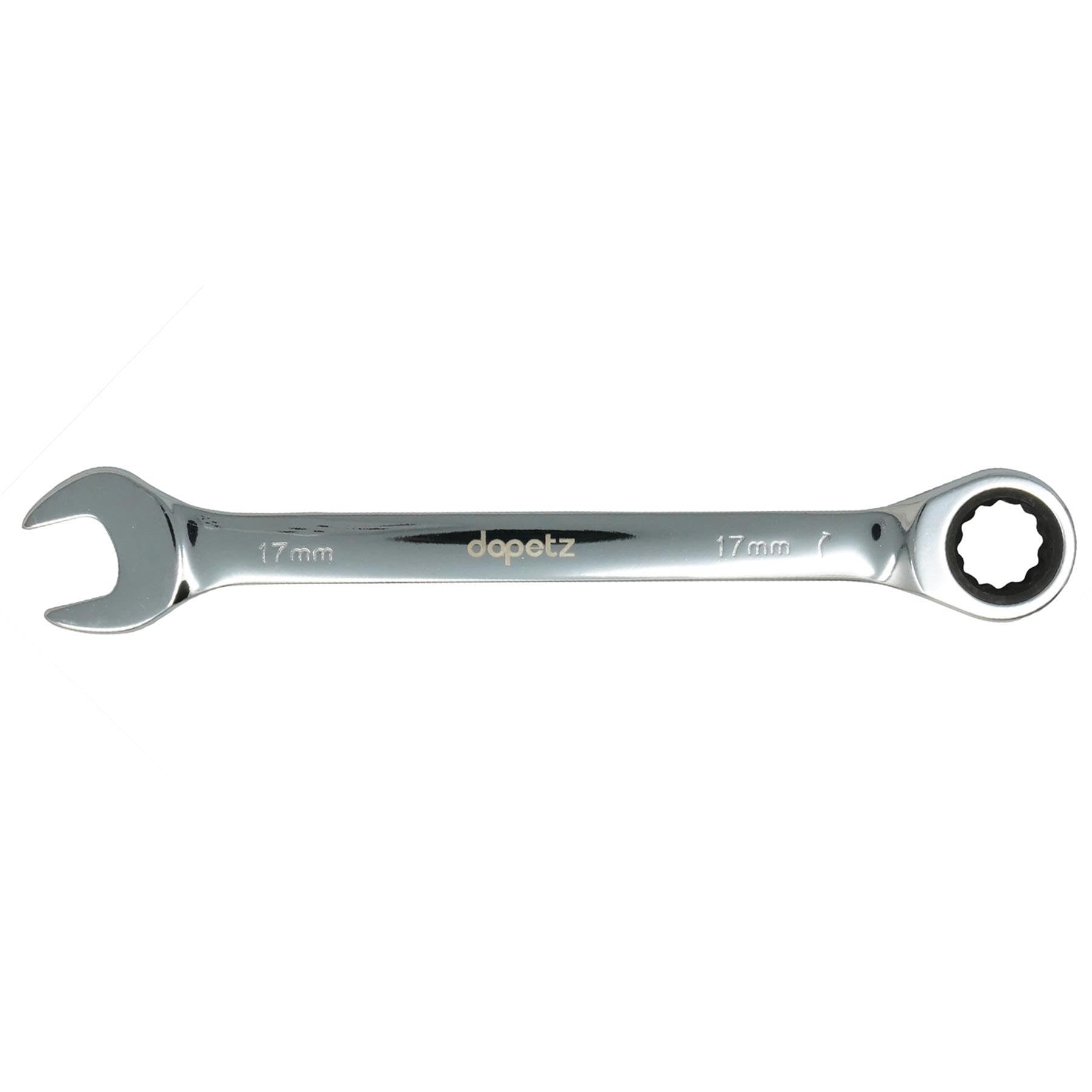Dapetz ® Fixed Head Ratchet Spanner Ratcheting Combination Wrench Chrome Vanadium Steel Fixed Head Gear Wrench Open End 17mm Spanner Under Narrow Space Condition