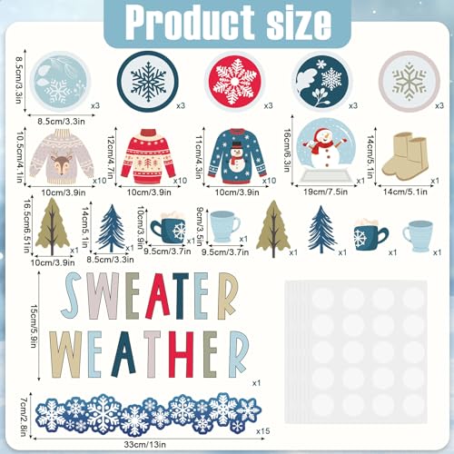 Whaline 85Pcs Winter Bulletin Board Decoration Kit Xmas Tree Snowmen Snowflake Cutouts with Glue Point Christmas Holiday Classroom Bulletin Border Stickers for Home School Office Wall Door Decor - Image 3