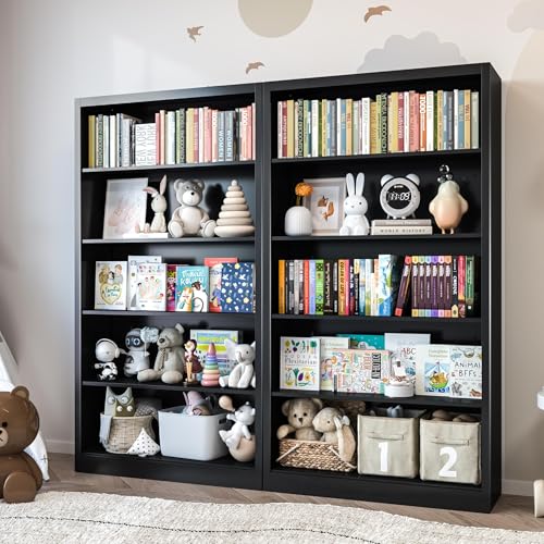 Image of VASAAOSD 55 inch Black Bookshelf, 5 Tier Adjustable Metal Bookcase | Adjustable Design, Anti-Tilt Device, Easy Assembly Toy Storage Organizer, for Bedroom, Study, Office, Classroom