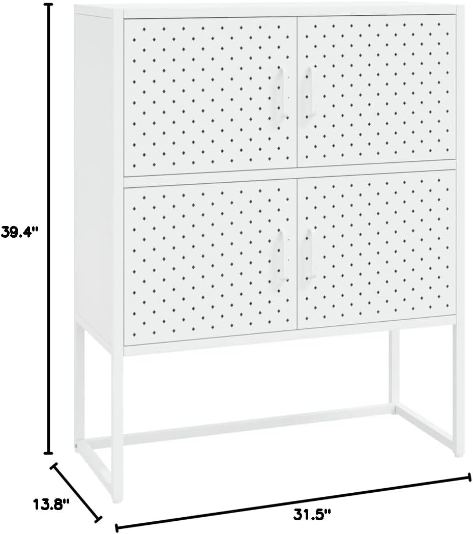 Highboard White,Bookcase Cabinet,School Storage Cabinet,File Cabinet,Standing Cabinet,Multi-Function Cabinet,Industrial Modern Style,for Office,Home,School,Studies,31.5"x13.8"x39.4" Steel
