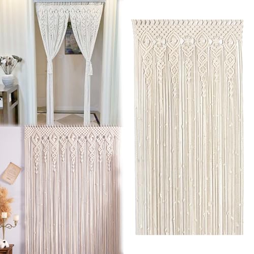 Mocoli Makramee Vorhang, 100x200 cm Makramee Wandbehang Boho Vorhang Handgemachte Wandbehang Boho Makramees Türvorhangs Bohos Gardinen Vorhangs Bohos für Home Wanddeko