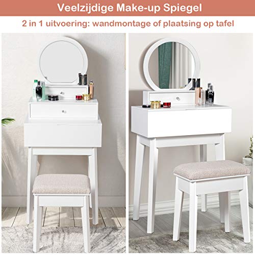 COSTWAY Tafelblad spiegel, ronde make-up spiegel met verwijderbare onderste lade, moderne stijl make-upspiegel… - Image 3