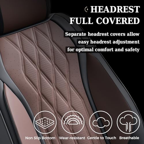 Image of Coverado Front Seat Covers, Car Seat Protector, Waterproof Nappa Leather Cushion, Fit for Most Sedans SUV Pick-up Truck-Black&Coffee
