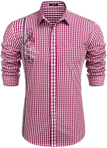 COOFANDY Trachtenhemd Herren Kariertes Hemd Langarm Slim Fit Freizeit Oktoberfest Karohemd für Männer