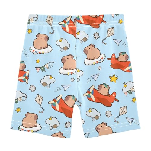 Cartoon Capybara Pilot Blue Girls Shorts Elastic Waist Sports Shorts Girls Leggings Pants for 4-10 Years2