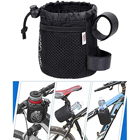 kemimoto Bike Cup Holder, Bike Water Bottle Holder Bicycle Handlebar Drink Holder with Mesh Pockets Phone Bag for Cruiser, Mountain Bike, Scooter, Folding, Road Bike, Wheelchair 1 Pack Cover