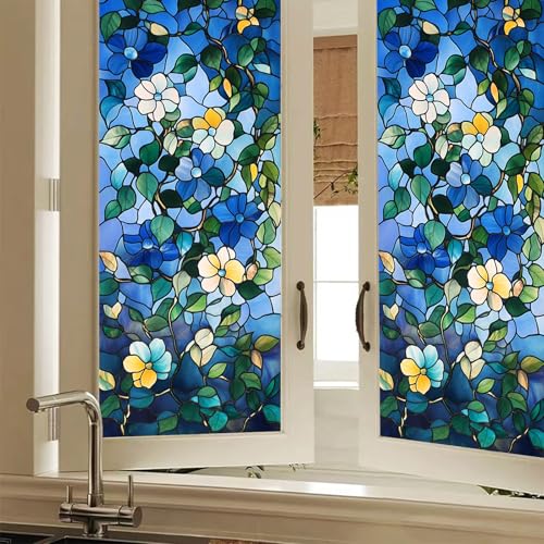 Vinilo decorativo 3D flores azul 39.3 x 17.7 in miniatura 1