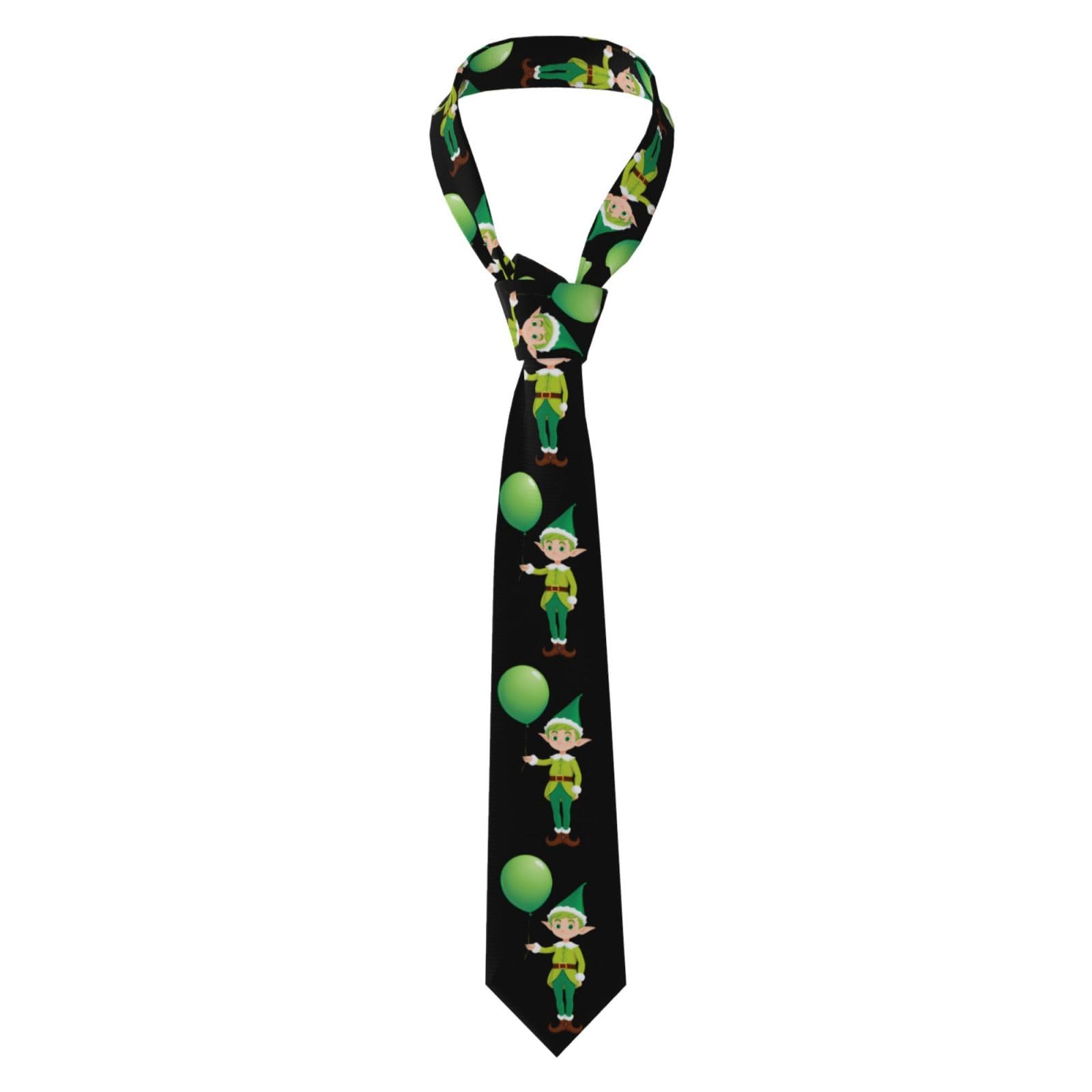 Whjshop Men's Black Necktie Elf And Green Balloon Prints For Business, Daily, Work, Birthday, Wedding, Party, Banquet, Gift