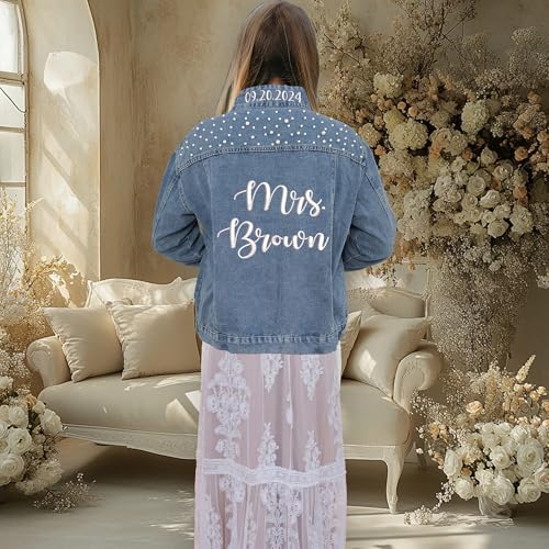 Custom Bride Jean Jacket, Embroidered for Wedding Day, Gift for Bride2