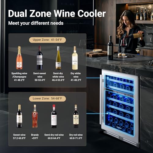Image of BODEGA COOLER Wine Fridge & Cooler - 24 Inch 56 Bottle Wine Cooler Refrigerator, 41-68F Dual Zone Wine Refrigerator Glass Door, Built-in or Freestanding Fridge for Home /Bar /Kitchen (5.83 cu.ft)