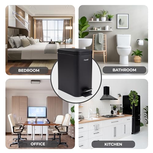 Cubo de basura rectangular de acero inoxidable premium con acabado negro mate 5