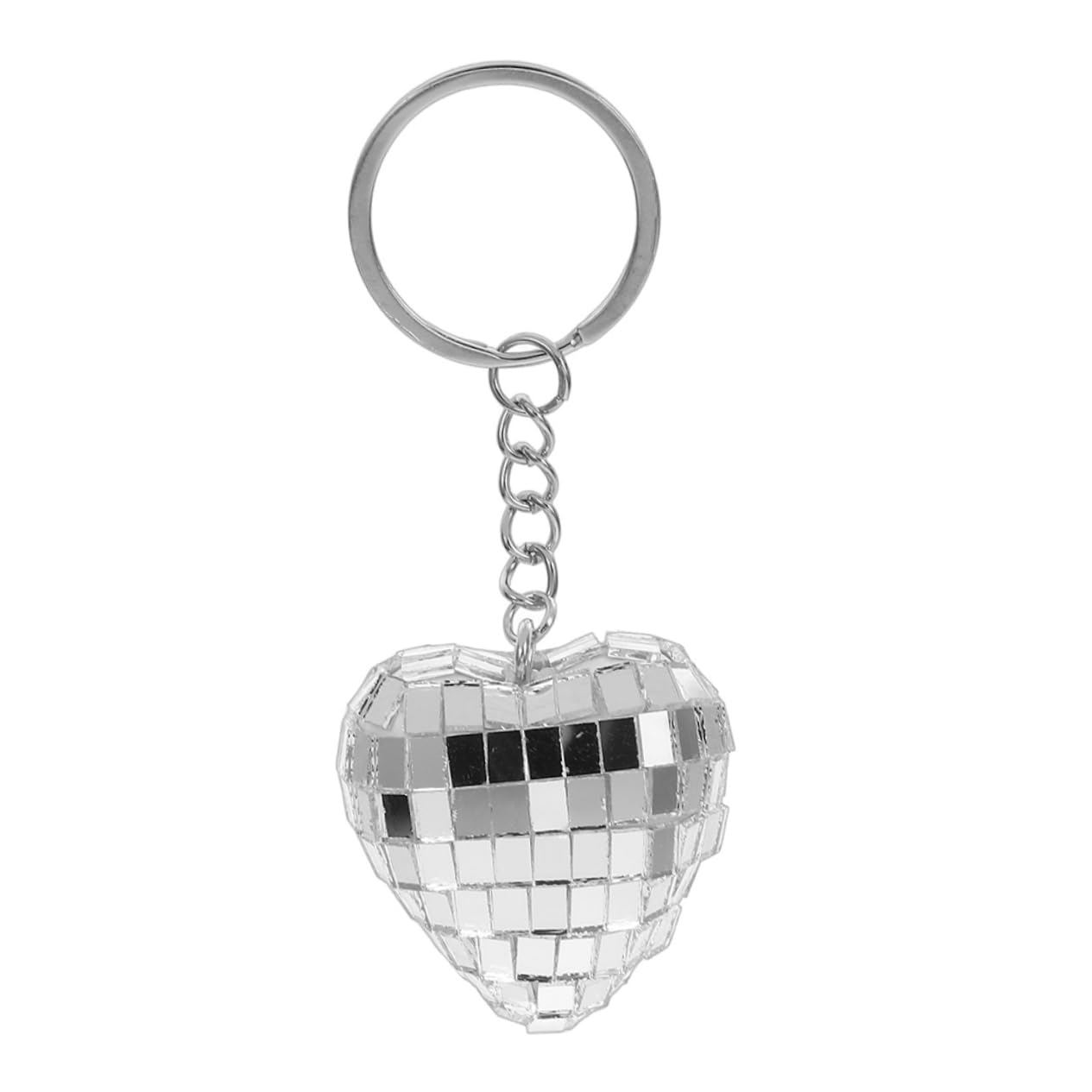 LABRIMPDisco Keychain Mini Disco Ball Keychain Disco Key Ring Glitter Heart Keychain Mirror Ball Keyring Disco Ball Accessories Disco Party Favors Disco Mirror Keychain Silver ， ，