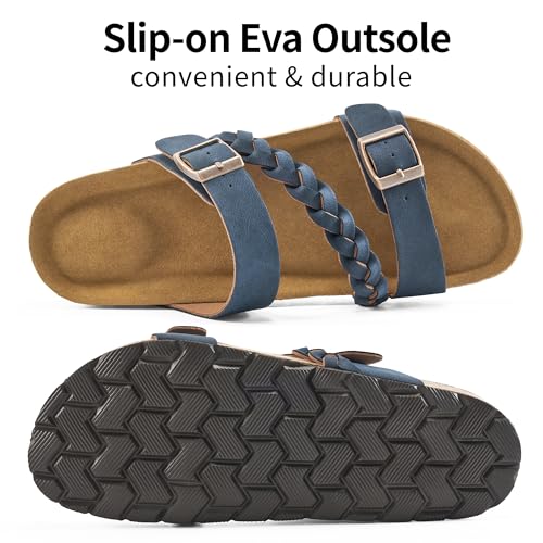 Image of HARENCE Flat Sandals for Women 2026 Comfort Cork Footbed with Adjustable Buckle Summer Slides for Women for Vacation Walking