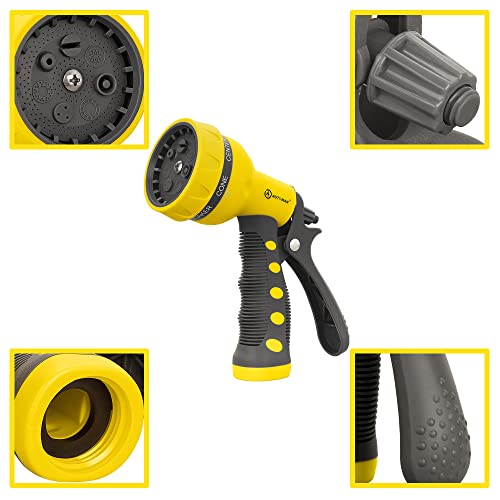 Image of AUTOMAN-Garden-Hose-Nozzle,ABS Water Spray Nozzle with Heavy Duty 7 Adjustable Watering Patterns,Slip Resistant for Watering Plants,Lawn& Garden,Washing Cars,Cleaning,Showering Pets - Yellow