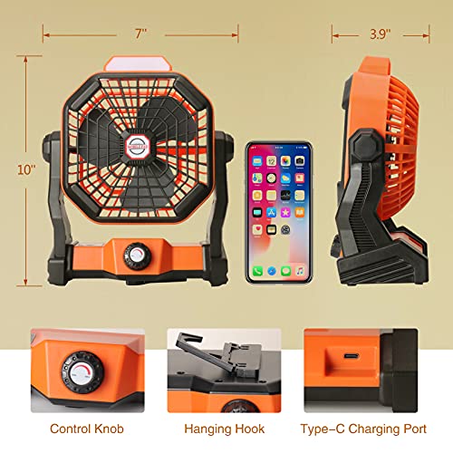Conbola Portable Desk Fan With Led Lantern, Small Rechargeable Quiet Camping Fan, Battery Operated Cooling Personal Table Fan With Hanging Hook For Tent, Travel, Bedroom, Home, Office #TOP6