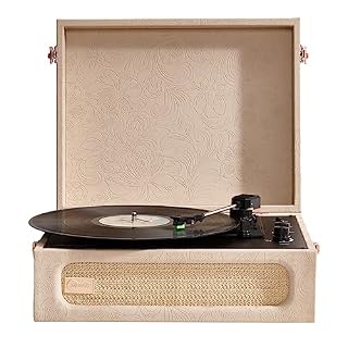 Arkrocket Coryphaeus Vinyl Record Player 3-Speed Bluetooth Input and Output Built-in Speakers with Magnetic Cartridge Auto Off (Flora Engraved) - Les Beatles, Paul McCartney, John Lennon, RIngo Starr, George Harrison