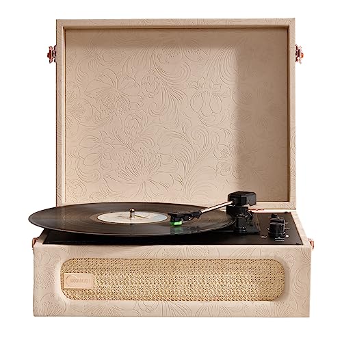 Arkrocket Coryphaeus Vinyl Record Player 3-Speed Bluetooth Input and Output Built-in Speakers with Magnetic Cartridge Auto Off (Flora Engraved)