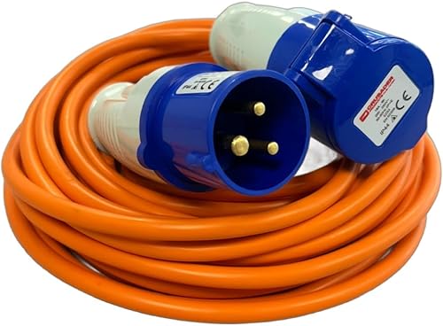 Crusader Products 10M Extension Lead Cable - Heavy Duty, 240V 16amp Camping Caravan Hook Up Cable Orange High Vis Orange Mains Power - Perfect For Campervan & Motorhome (10M)