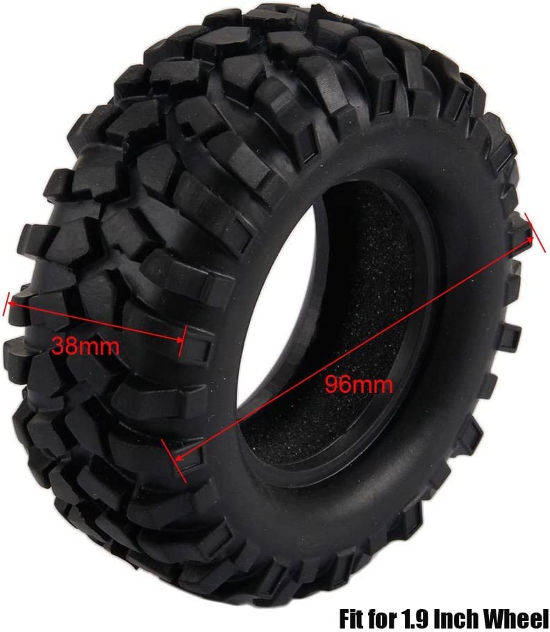 96mm RC Off Road Climbing Car Tires, 4PCS RC Crawler Rubber Tires 1.9 inch Wheels Tyres Set for 1:10 RC Rock Crawler Car for Axial SCX10 D90 TF2 MST Tamiya TRX-4 Parts