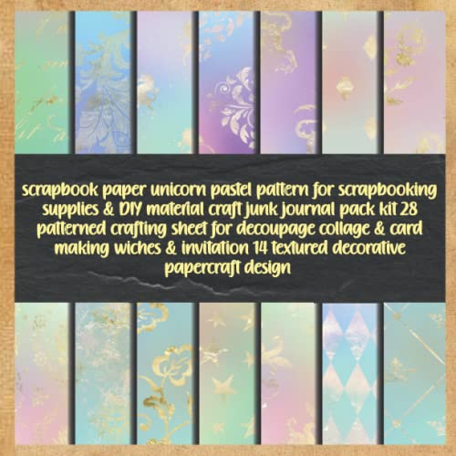 scrapbook paper unicorn pastel pattern for scrapbooking supplies & DIY material craft junk journal pack kit 28 patterned crafting sheet for decoupage ... 14 textured decorative papercraft design image 2