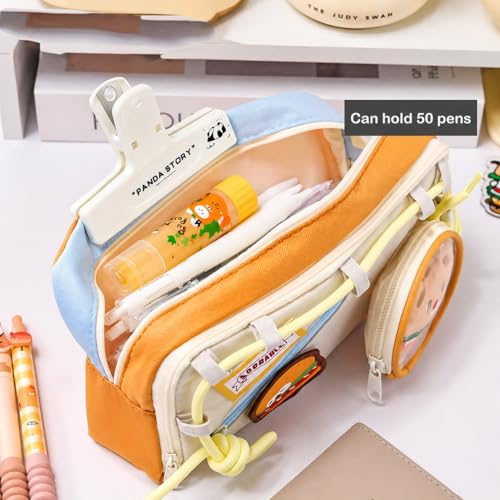 Image of Cute Food Pencil Case 4 Layer with 3 Compartment Cute Aesthetic for Kids Large Capacity Pencil Pouch Multifunctional Pouch for School Kids Cute Quirky Stationary Gift (Cute Food Pencil Case-Yellow)