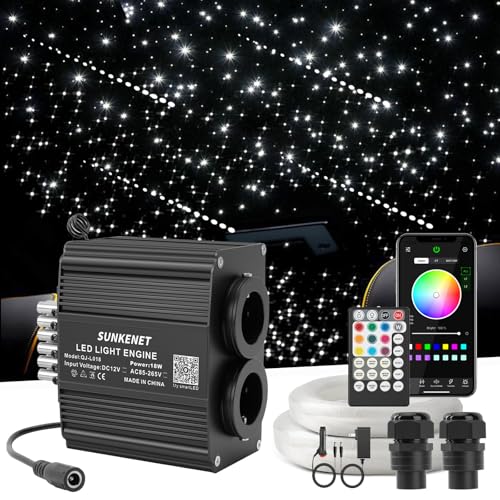 SUNKENET 18W Twinkle&Meteor 2 in 1 RGBW Starlight Headliner Kit 1000pcs*0.03in*9.8ft+96pcs Shooting Star Lights for Car/Home Ceiling Fiber Optic Lights with Bluetooth APP/Remote Control/Music Effect