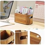 Acacia Pencil Pen Holder for Desk, Wooden Office Organizer with 3 Slots for Countertop, Makeup Brush Holder Remote Control Organizer for School Home Supplies - Image 4