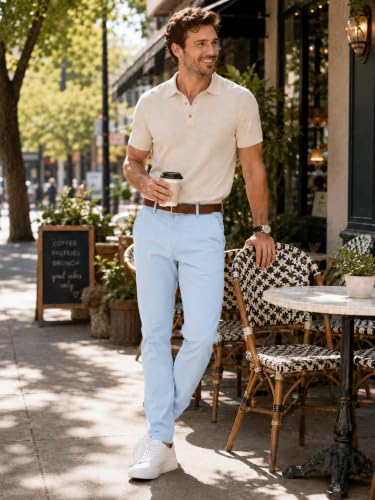 Image of HUNGSON Mens Chinos Dress Pants Slim Fit Stretch Business Casual Golf Work Slacks Trousers