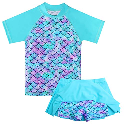 Image of TFJH E Girls Short Sleeve Swimsuit Two Piece Swimwear UPF 50+ UV 3-12 Years