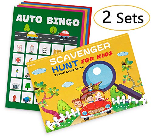 90shine 2 Sets Road Trip Card Games - Travel Scavenger Hunt and Auto Bingo Fun Gift