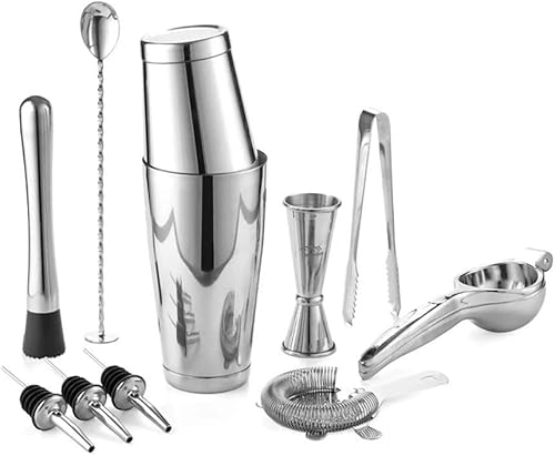 XXXDXDP Cocktail Tool Kit Bartender Kit Includes Shaker Jigger Spoon Pourer Muddler Squeezer Ice Tong