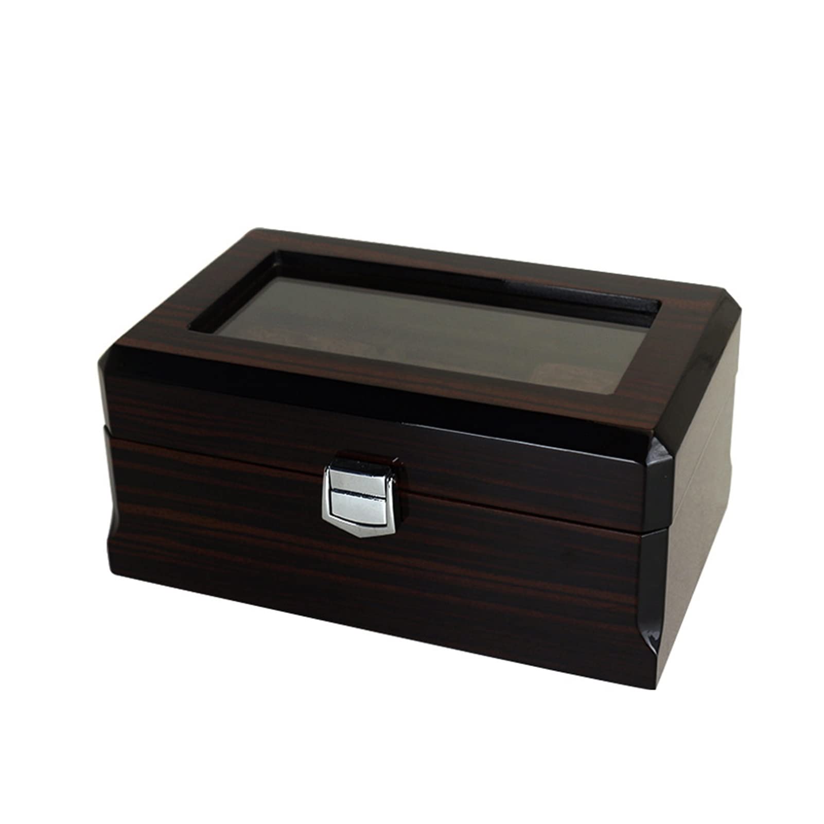 Uhrenbox aus Holz, Uhrengehäuse mit 3 Fächern und Kissen, Klassische Uhrenvitrine aus Holz mit Glasplatte, Uhrenorganisator