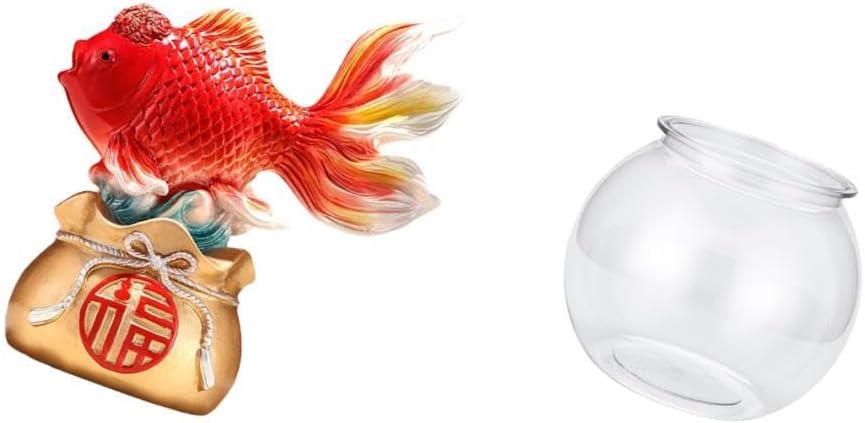 Fenteer Chinese Feng Shui Fish Statue Decorative Sculpture Desktop Aquarium Tank Transparent Fish Bowl Resin Material Suitable for Home Office Gift Bookshelf