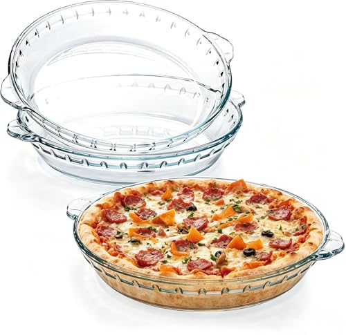 HOLIBAN 10 Glass Pie Plates - 2 Pack Deep Pie Pan for Baking Glass Baking Dish Set with Handles for Baking and Serving Non-stick & Dishwasher Safe