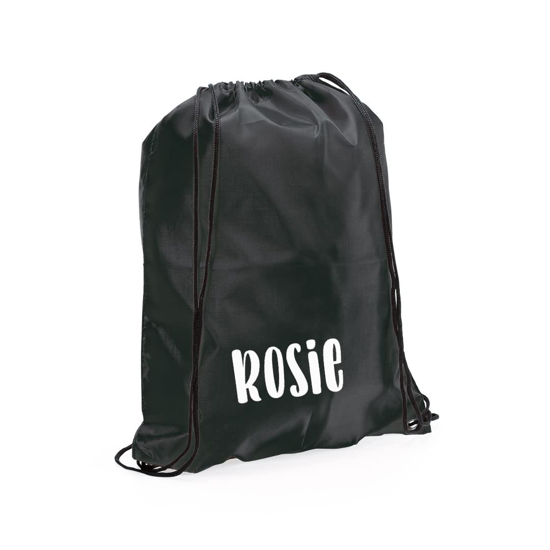 eBuyGB Personalised Drawstring Bag with Custom Name, Kids Backpack, Gym Rucksack, School Sport Bag, Children's PE Kit (Black)
