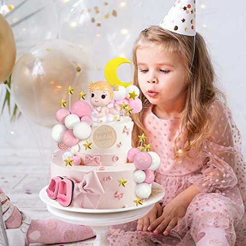 30Pcs Pink Baby Girl Cake Decorations Its A Girl Cake Topper Pink Ball Cake Toppers For Baby Shower Birthday Cake Decoration #TOP5