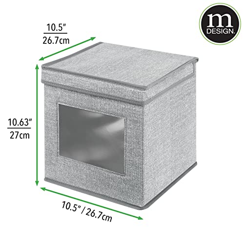 Mdesign Fabric Stackable Square Cube Storage Organizer Box With Window/Attached Lid For Organizing Bedroom Closet - Holds Purses, Linens, Accessories - Lido Collection - 2 Pack - Gray #TOP6