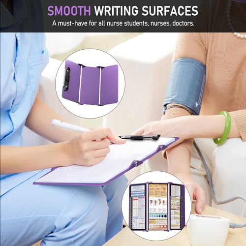 Image of Nursing Clipboard Foldable, Foldable Clipboard w /Nursing Edition Medical Charts, 3 Layers Aluminum, Nurse Clip Board w /Low Profile Clip&Pen Clip for Students, Nurses and Doctors, Purple