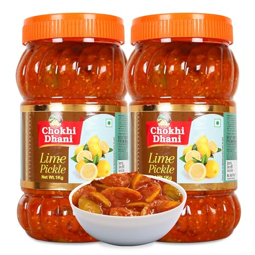 Image of Chokhi Dhani Lime Pickle Pack of 2 (1kg Each) | Nimbu Achar | Oil Free Lemon Pickle | No Onion No Garlic | Tangy & Spicy Indian Pickle | Homemade Style