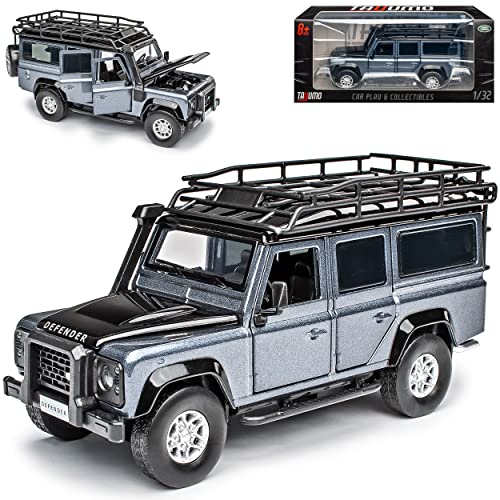 Generisch Land R*O*V*E*R Defender 110 Grau mit Dach in Schwarz mit Licht und Sound 1/32 Tayumo Modell Auto mit oder ohne individiuellem Wunschkennzeichen