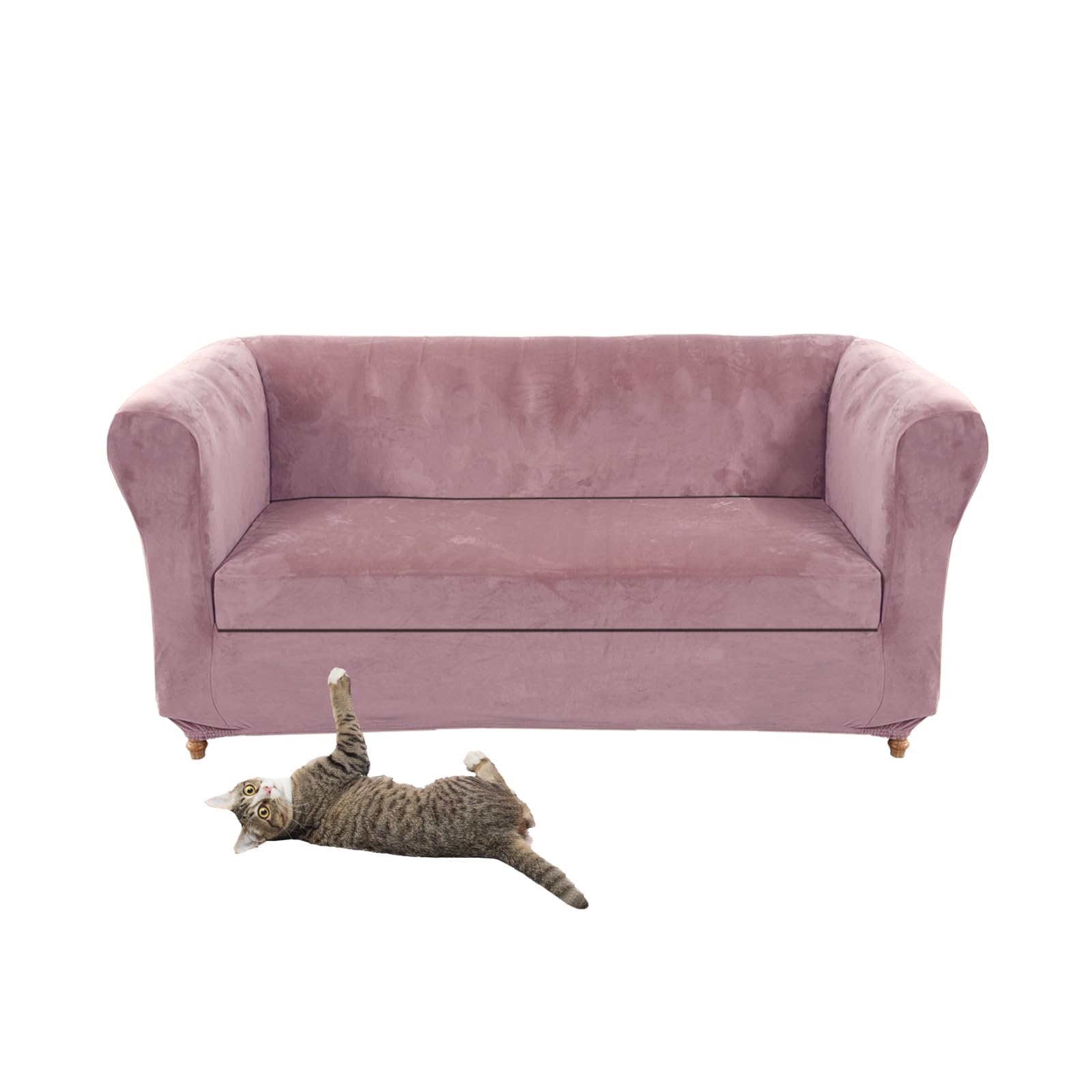 Stretch Velvet Chesterfield Sofa Cover Couch Cover with Seat Cushion Covers for Curved Chaise Longue Armchair Vintage Style (Pink Sofa + 1 Large 3 Seater Sofa)