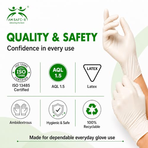 Image of AM Safe x Latex Gloves | White | Food Handling | CE Approved | Non Sterile | All-Purpose | Powdered | Cleaning |Examination Gloves |40 pcs|Small