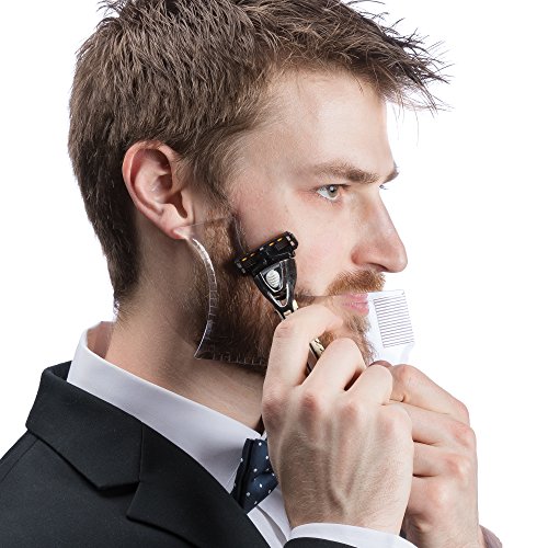 BEARD BUD Beard Shaping Tool Brush Styling Template with Beard Comb and Pencil Complete Beard Kit with Mens Beard Trimmer Line Up Instruction Guide Included