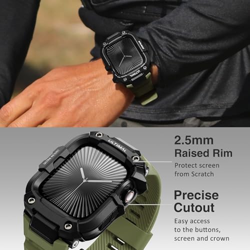 Image of ULTIMAL Rugged Band with Case for Apple Watch 46mm, Military-Grade Shockproof Protective Strap for Men, All-in-One Outdoor Sport Watch Band Compatible with iWatch Series 11 /10 (Green)