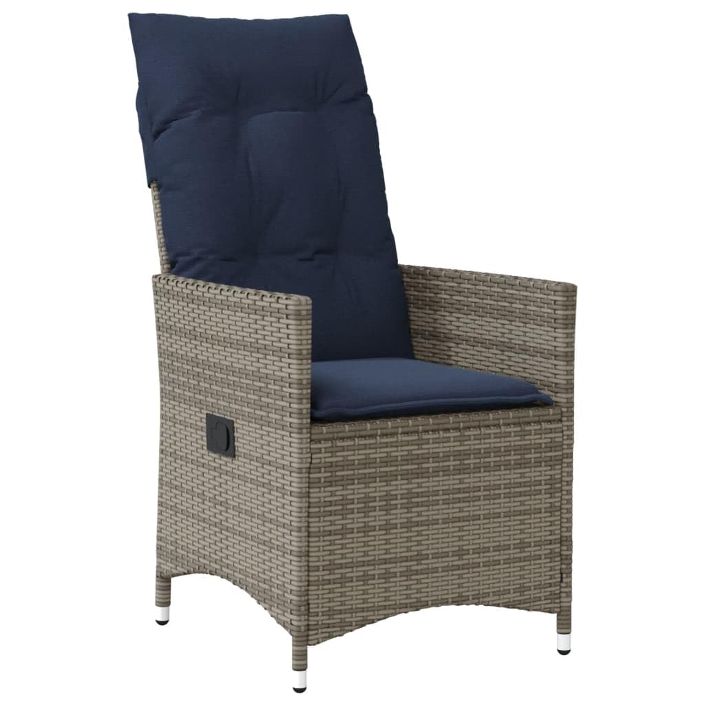 Set da 3 pezzi da bistrot con schienale regolabile, grigio polyrattan, 56 x 59 x 92 cm, blu navy, resistente alle intemperie, per piccoli balconi, terrazze e giardini