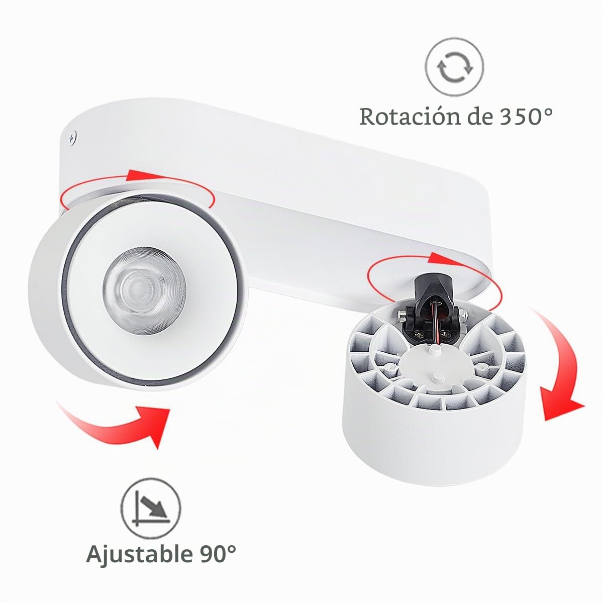 Budbuddy 2x12W Lámpara de Techo LED Con 2 Focos Orientables Focos Para Techo Moderno Plafón con Focos Regulable Superficie Luz de Techo Blanca Para Interior Pasillo Salón Tiendas etc,3000K