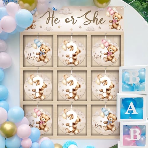 Lumina Garden Bear Gender Reveal Tic Tac Toe Board Game with 10 Boy or Girl Signs Gender Reveal Ideas Game Party Supplies for Baby Shower Decorations